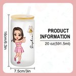 Personalisierte Cartoon Golfspieler Geburt Blume 20oz mattiertes Glas Becher mit Namen Deckel und Stroh Geburtstag Geschenk für Golfliebhaber