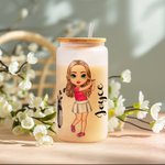 Personalisierte Cartoon Golfspieler Geburt Blume 20oz mattiertes Glas Becher mit Namen Deckel und Stroh Geburtstag Geschenk für Golfliebhaber