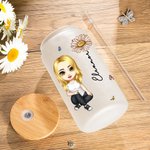 Personalisierte Chaos-Koordinator Cartoon-Charakter 20oz gefrostetem Glas Becher mit Geburt Blume und Stroh tägliche Reise Geburtstag Geschenk für Familie
