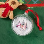 Personlig söt kanin snögubbe klar glasprydnad med namn och rött band heminredning första jul baby shower present till nyfödd