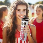 Personalizado Glitter Bow Cheerleader 20 oz Deportes Botella de agua con texto portátil Cheerleading Regalo para Cheerleader