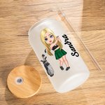 Personalisierte Cartoon Golfspieler Geburt Blume 20oz mattiertes Glas Becher mit Namen Deckel und Stroh Geburtstag Geschenk für Golfliebhaber