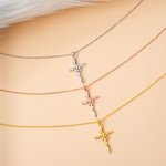 Personalised Cross Bee Adjustable Necklace with Birthstone Dainty Religious Jewellery Anniversary Birthday Baptism Gift for Women