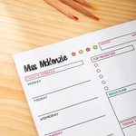 Personalisierte bunte Woche auf einen Blick Maker Notizblock mit Namen zurück zu Schule Wertschätzung für Lehrer
