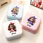 Personalized Cartoon Cheerleading Girl Leather Jewelry Box with Name Travel Accessory Birthday Gift for Women Girls