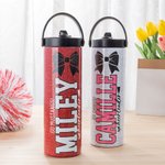 Personalizado Glitter Bow Cheerleader 20 oz Deportes Botella de agua con texto portátil Cheerleading Regalo para Cheerleader