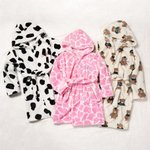 Personalized Leopard Cow Teddy Print Baby Hooded Dressing Gown with Embroidered Name Soft Daily Use Baby Shower Birthday Gift for Baby Toddler