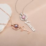 Personalized Lucky and Love Horseshoe Necklace with Heart Birthstone and Name Birthday Anniversary Gift for Women Horse Lovers