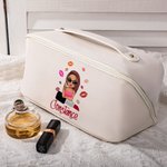 Personalizado lápiz labial de dibujos animados de moda de la muchacha de ancho abierto de cuero bolsa de maquillaje con nombre portátil de viaje Essentials cumpleaños de la dama de honor de regalo par