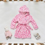 Personalized Leopard Cow Teddy Print Baby Hooded Dressing Gown with Embroidered Name Soft Daily Use Baby Shower Birthday Gift for Baby Toddler