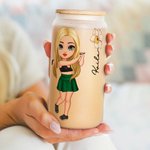 Personalisierte Cartoon Golfspieler Geburt Blume 20oz mattiertes Glas Becher mit Namen Deckel und Stroh Geburtstag Geschenk für Golfliebhaber