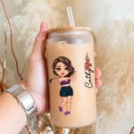Personalisierte Cartoon Golfspieler Geburt Blume 20oz mattiertes Glas Becher mit Namen Deckel und Stroh Geburtstag Geschenk für Golfliebhaber