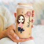 Personalisierte Chaos-Koordinator Cartoon-Charakter 20oz gefrostetem Glas Becher mit Geburt Blume und Stroh tägliche Reise Geburtstag Geschenk für Familie