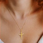 Personalised Cross Bee Adjustable Necklace with Birthstone Dainty Religious Jewellery Anniversary Birthday Baptism Gift for Women