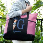 Sac fourre-tout personnalisé avec nom et personnage de dessin animé Cadeau de fin d'études pour fille Femme