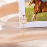 Personalized Lucky and Love Horseshoe Necklace with Heart Birthstone and Name Birthday Anniversary Gift for Women Horse Lovers