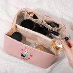 Personalizado lápiz labial de dibujos animados de moda de la muchacha de ancho abierto de cuero bolsa de maquillaje con nombre portátil de viaje Essentials cumpleaños de la dama de honor de regalo par
