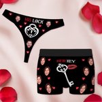 Personalised Multicolour His Lock Her Key Couple Thong Boxer Underwear with Face Photo Funny Brief Set Valentine's Day Birthday Gift for Him Her