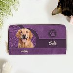 Personalised Vintage 1-3 Cat Dog Photos Leather Zipper Wallet with Multiple Compartments and Names Birthday Party Travel Gift for Pet Lovers
