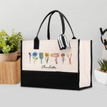 Disegno acquerellato personalizzato per parrucchieri 3 fiori di nascita Borsa di tela con nome Regalo di apprezzamento per gli stilisti amanti dei parrucchieri
