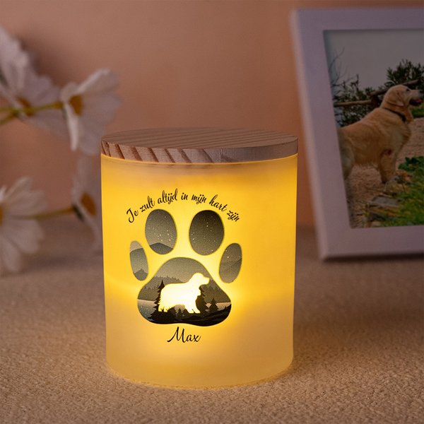 Gepersonaliseerd Hond Silhouet Regenboogbrug Pootafdruk Kaarsenpot met LED Kaars Sympathie Cadeaus voor Huisdierliefhebber
