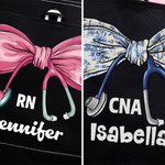 Personalized Medical Bow Stethoscope Large Name Tote Bag with Mesh Pockets Travel Accessories Birthday Nurses Week Appreciation Gift for Medical Staff