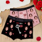 Personalised Multicolour His Lock Her Key Couple Thong Boxer Underwear with Face Photo Funny Brief Set Valentine's Day Birthday Gift for Him Her
