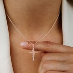Personalised Cross Bee Adjustable Necklace with Birthstone Dainty Religious Jewellery Anniversary Birthday Baptism Gift for Women
