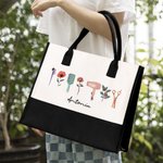Disegno acquerellato personalizzato per parrucchieri 3 fiori di nascita Borsa di tela con nome Regalo di apprezzamento per gli stilisti amanti dei parrucchieri