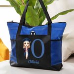 Sac fourre-tout personnalisé avec nom et personnage de dessin animé Cadeau de fin d'études pour fille Femme