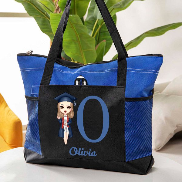 Sac fourre-tout personnalisé avec nom et personnage de dessin animé Cadeau de fin d'études pour fille Femme