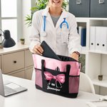 Personalized Medical Bow Stethoscope Large Name Tote Bag with Mesh Pockets Travel Accessories Birthday Nurses Week Appreciation Gift for Medical Staff