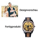 Personalisierte Holz Foto Uhr mit Textgravur Valentinstag Vatertag Geschenk für Herren