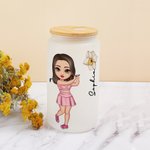 Personalisierte Cartoon Golfspieler Geburt Blume 20oz mattiertes Glas Becher mit Namen Deckel und Stroh Geburtstag Geschenk für Golfliebhaber