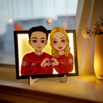 Personligt namn på tecknad karaktär med hjärtgest Träporträttram med stativ Heminredning Alla hjärtans dag Jubileumspresent för par