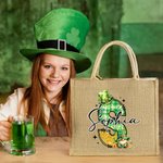 Personalizzato fortunato cappello Shamrock Gnomo Doodle Lettera Iuta Tote Bag con nome Riutilizzabile Festa di San Patrizio Regalo per bambini Famiglia
