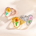 Anillo Personalizado Flor Seca Ajustable Cumpleaños Día de la Madre Aniversario Regalo para Mujer