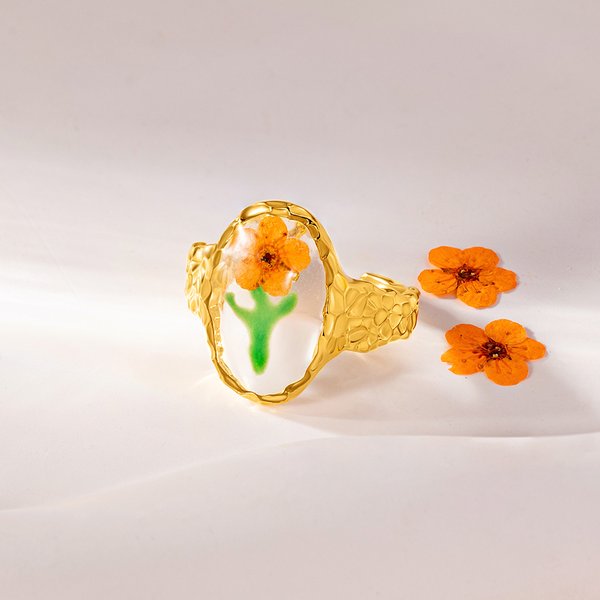 Anillo Personalizado Flor Seca Ajustable Cumpleaños Día de la Madre Aniversario Regalo para Mujer