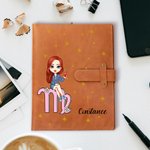 Personalised Zodiac Cartoon Character Leather A5 Sketchbook Notebook Cover with Storage Pocket Office Birthday Gift for Women Men