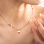 Personalized Tiny Cross Pendant with Engraved Sideway Name Bar Religious Jewelry Easter Baptism 1st Birthday Gift for Baby Kid Newborn Godchildren