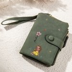 Personalizada de dibujos animados de Graduados Nacimiento Flor de cuero de tres pliegues billetera con nombre y titular de la tarjeta de cumpleaños de graduación de regalo para las mujeres
