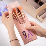 Personalized Cartoon Girl Leather Initial Makeup Brush Bag with 8 Makeup Brushes and Name Birthday Graduation Ceremony Souvenir Gift for Graduates