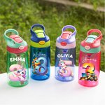 Número de fantasía personalizado Unicornio Dinosaurio Vehículo 16 oz Niño Nombre Botella de agua con asa Pajita de silicona Vuelta al cole Regalo de cumpleaños para niño Niña