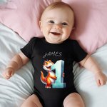 Personalized Construction Vehicles Fantasy Unicorn Number Pattern 100% Cotton Baby Bodysuit T-Shirt with Name Baby Shower Gift for Baby Boy Girl