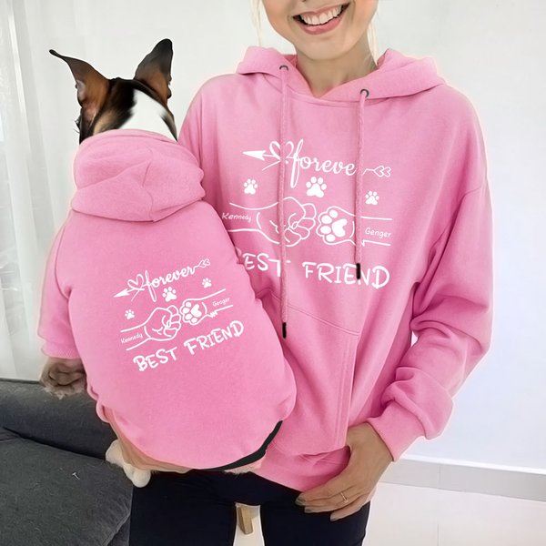Felpa con cappuccio personalizzata Best Friend Fist Bump per cani e padroni con nomi multicolore Regalo di compleanno per gli amanti degli animali domestici