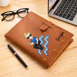 Personalised Zodiac Cartoon Character Leather A5 Sketchbook Notebook Cover with Storage Pocket Office Birthday Gift for Women Men