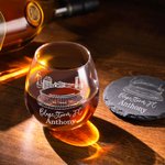 Vasos de Whisky Personalizados con Nombre Grabado y Posavasos de Pizarra Regalo de Cumpleaños con Sentido para los Amantes del Fútbol
