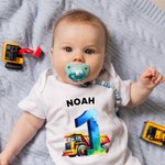 Personalized Construction Vehicles Fantasy Unicorn Number Pattern 100% Cotton Baby Bodysuit T-Shirt with Name Baby Shower Gift for Baby Boy Girl