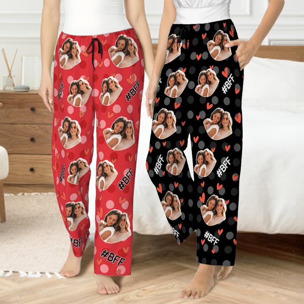 Personalizzato Multicolore Cuore Foto Ritratto Nome Pantaloni pigiama lunghi con coulisse Amicizia Anniversario Regalo per gli amici