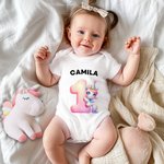 Personalized Construction Vehicles Fantasy Unicorn Number Pattern 100% Cotton Baby Bodysuit T-Shirt with Name Baby Shower Gift for Baby Boy Girl